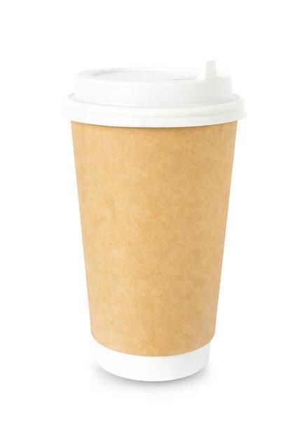brown paper coffee Cup isolated on white background