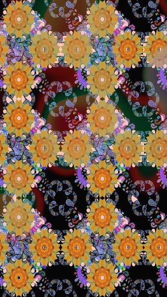 素描花纹。拉斯特插图。亚洲风格的纺织品。花呈中性.栅格图解.
