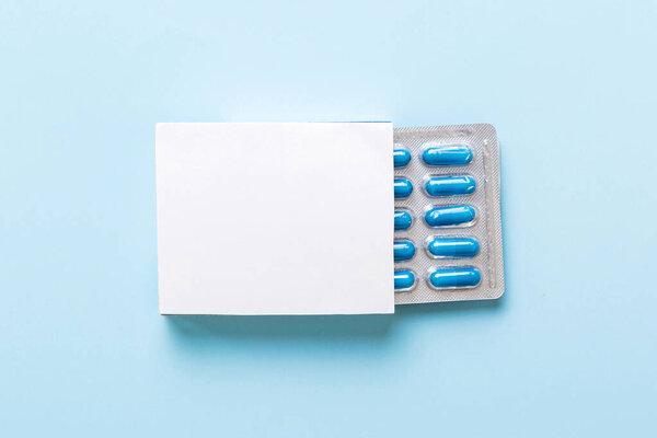 Blank White Product Package Box Mock-up. Open blank medicine drug box with blister top view.