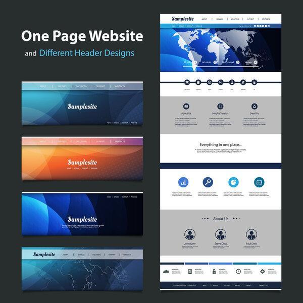 One Page Website Template and Different Header Designs