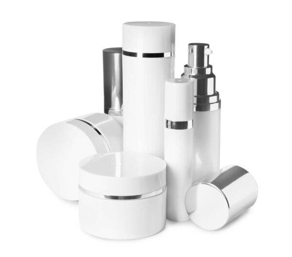 Set of luxury cosmetic products isolated on white