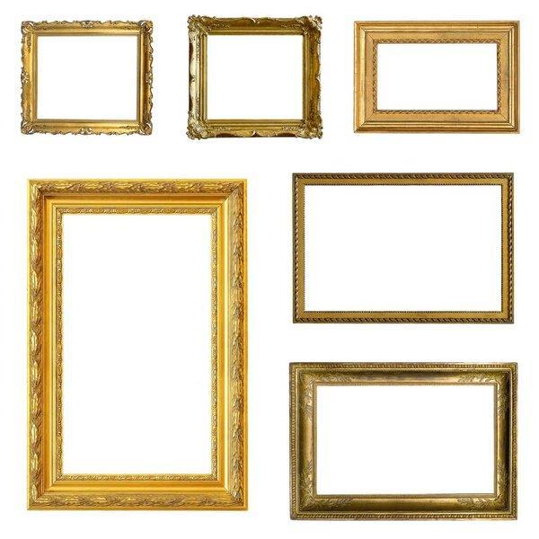 Set of golden frames for paintings, mirrors or photo isolated on white background