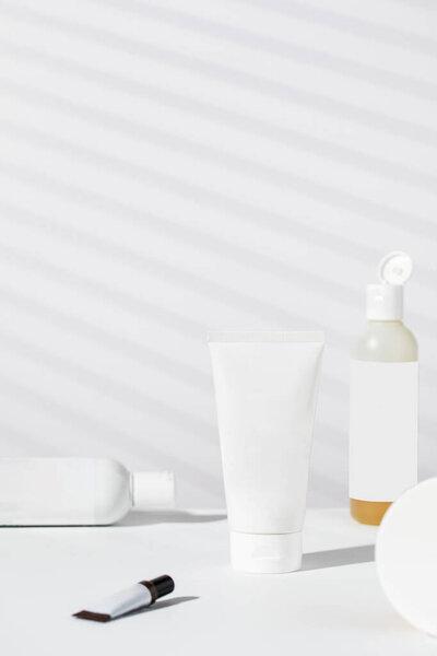 The composition of a set of cosmetics for the care and youth of the skin. Cosmetic mockups with a place for your logo. Skin care.