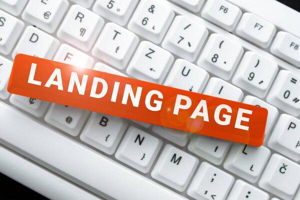 Text showing inspiration Landing Page, Word for Website accessed by clicking a link on another web page -48860