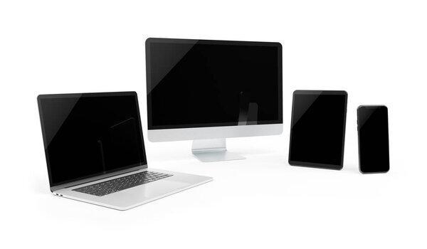 Modern devices isolated on white background 3D rendering