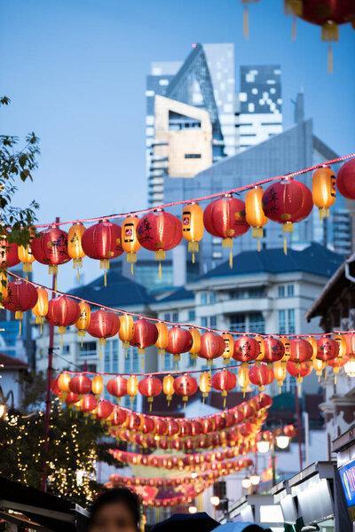 新加坡- 2019年9月8日：新加坡唐人街装饰中国灯笼庆祝中国新年.
