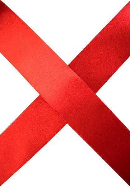 Silk red ribbon isolated on white. wrapping christmas gifts or birthday on white background