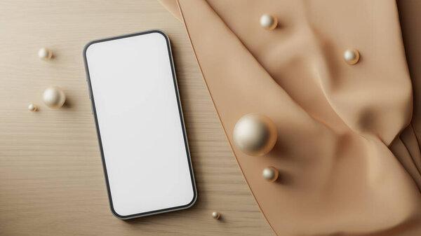 Minimalistic smartphone mockup background on soft fabric,3d rendering