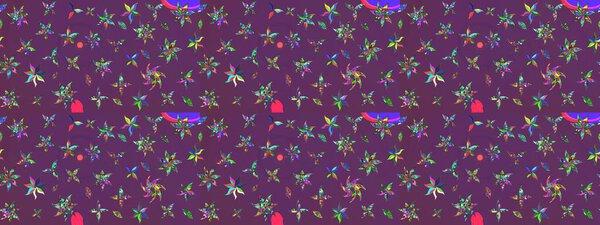 紫色和绿色。水彩画模仿Raster插图.夏日盛开的主题。古董花。手绘抽象奇幻元素.
