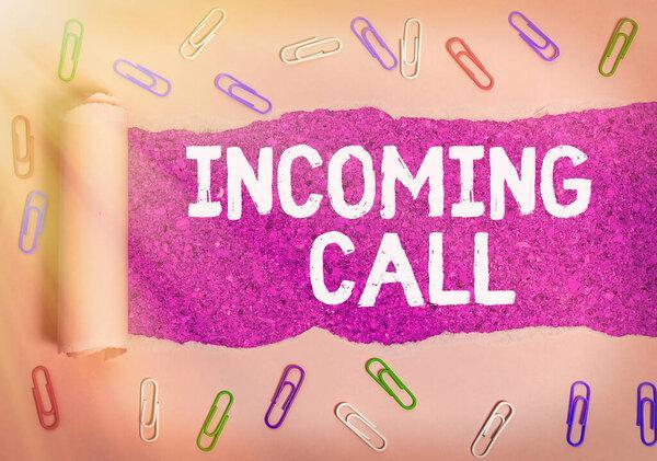 Text sign showing Incoming Call. Conceptual photo Inbound Received Caller ID Telephone Voicemail Vidcall.