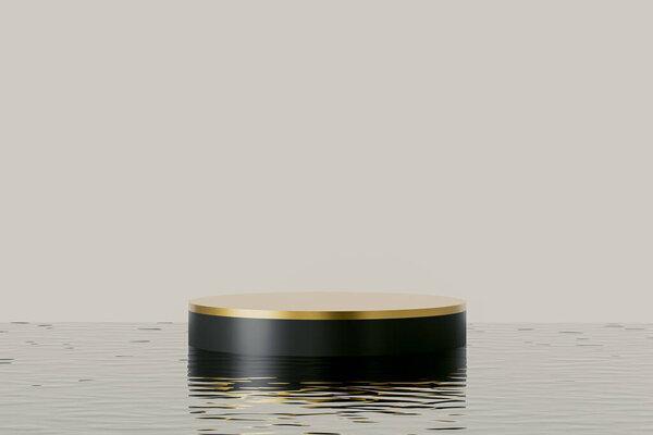 3d presentation pedestal or dais in liquid with reflection. 3d rendering of mockup of presentation podium for display or advertising purposes