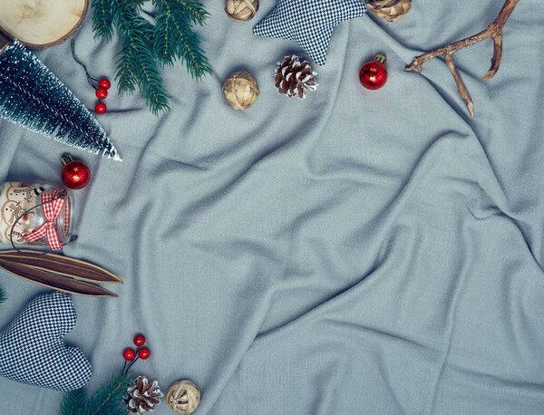 Christmas, winter, new year concept. Flat lay, top view, copy space.