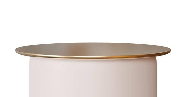 Beige and golden podium isolated on white background. Elegant stage for product, cosmetic presentation. Luxury mock up. Pedestal or platform for beauty products. Empty scene. 3D rendering