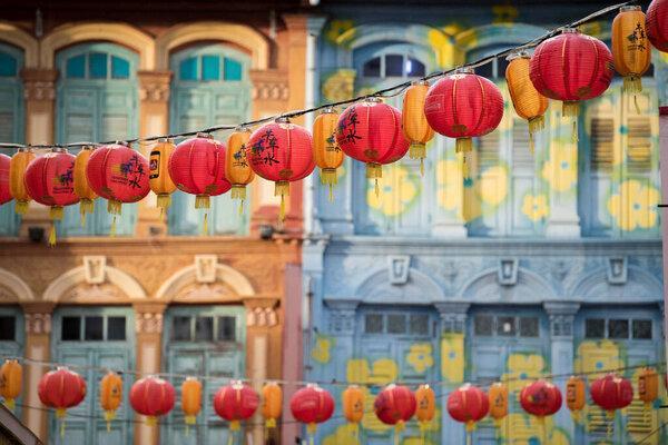 新加坡- 2019年9月8日：新加坡唐人街装饰中国灯笼庆祝中国新年.