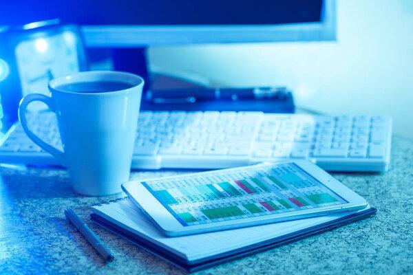 Workplace at office with tablet and laptop