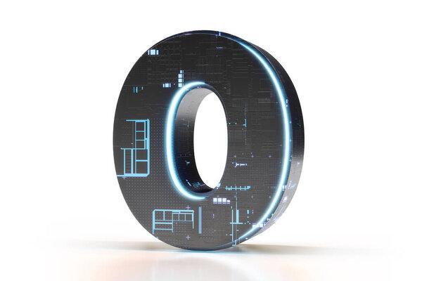 技术3D字体字体数字0号.适用于技术、电子、工程、数字、游戏、科幻、机器人等领域。高质量3D渲染.