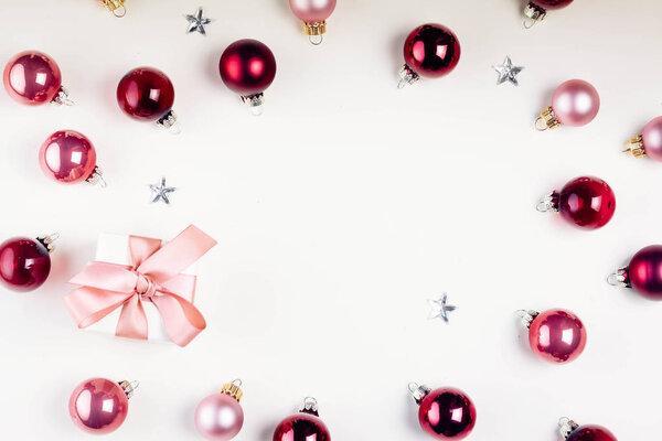 Christmas flat lay scene with glass balls
