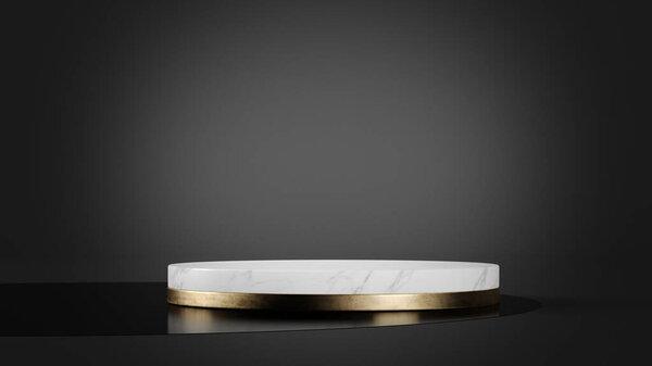 White marble and gold platform mockup for product presentation 3d rendering