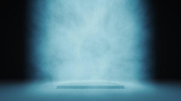 empty blue light podium mockup, 3d