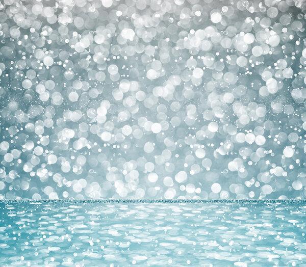 white blue glitter bokeh abstract background, for montage or display your products