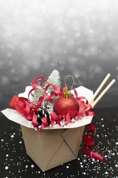 Christmas gifts in WOK paper packaging boxes. For Asian fast foods.