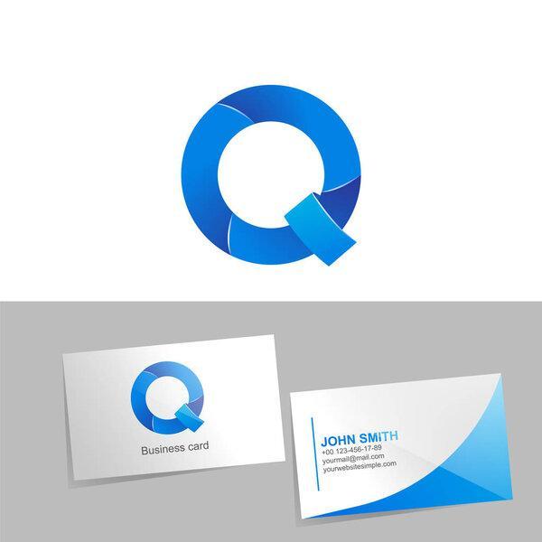 Gradient logo with the letter Q of the logo. Mockup business card on white background. The concept of technology element design