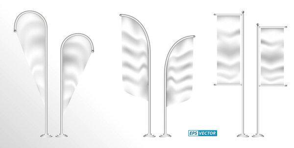set of realistic white flag and textile banner template isolated. eps vector