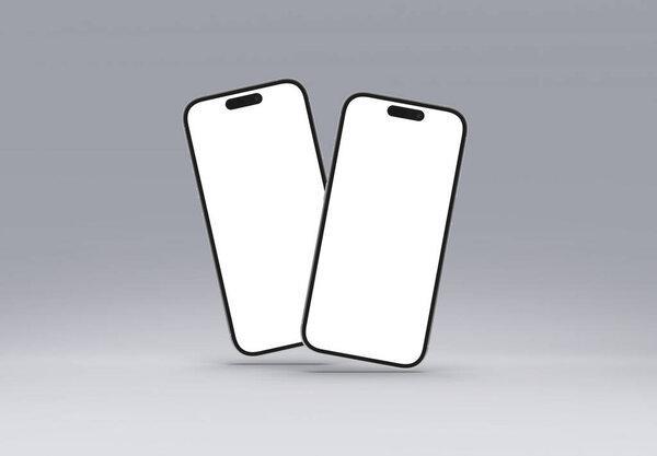 巴黎-法国- 2024年2月27日：新发布的Apple智能手机，Iphone 15 Pro max silver color 。两个白色3D渲染的手机模型