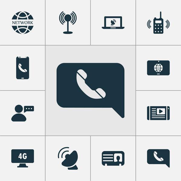 Communication icons set with 4g computer, walkie-talkie, mobile notification and other multimedia elements. Isolated  illustration communication icons.