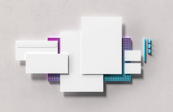 Corporate identity stationery mock up isolated on modern style background. Mock up for branding identity. 3D illustration