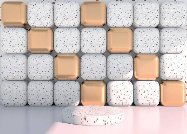Minimal scene with geometrical forms, podiums in cream background with shadows. Scene to show cosmetic product, 3d
