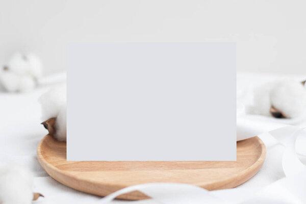 Greeting card mockup with Cotton flower and craft envelop, Wedding cards. Birthday card  Mockup for Template
