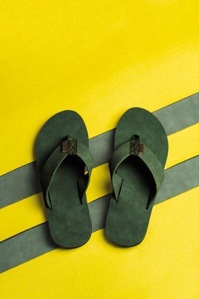 Mockup green sandals, production process concept. advertising purpose.