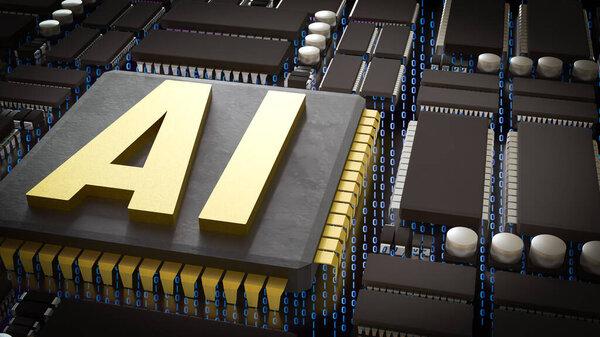 Gold AI on Chip for Technology or IT concept 3d Rendering.