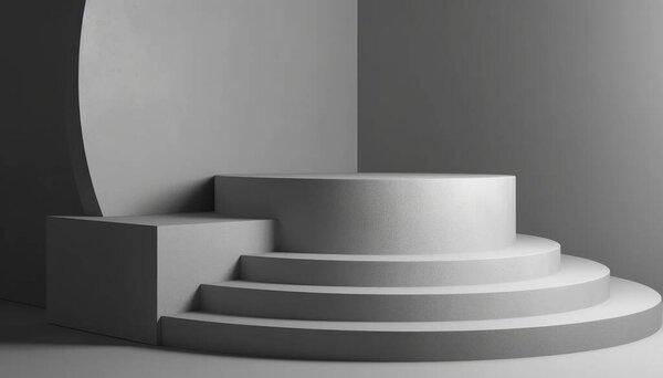 Elegant abstract set of white podiums in sunlight with shadow on white background for product display. Simple modern geometric design. Generative AI