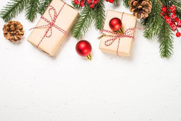 Wrapping christmas presents on white.