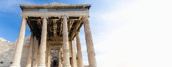 Caryatids, Erechtheion temple Acropolis, Athens, Greece, panoramic mockup with place for text