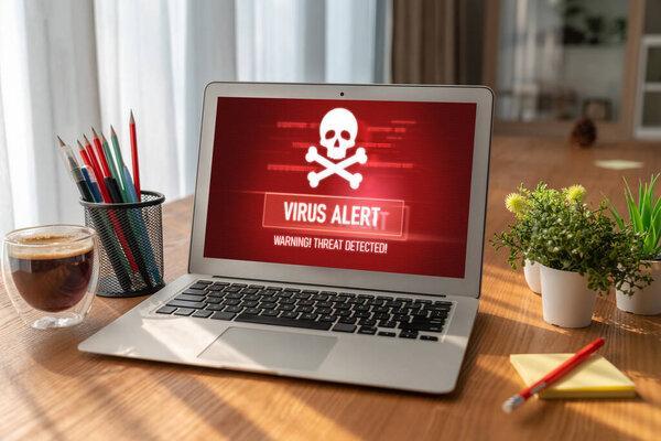 Virus warning alert on computer screen detected modish cyber threat , hacker, computer virus and malware