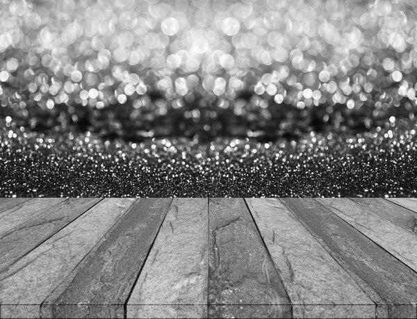concrete floor and silver glitter bokeh abstract for background