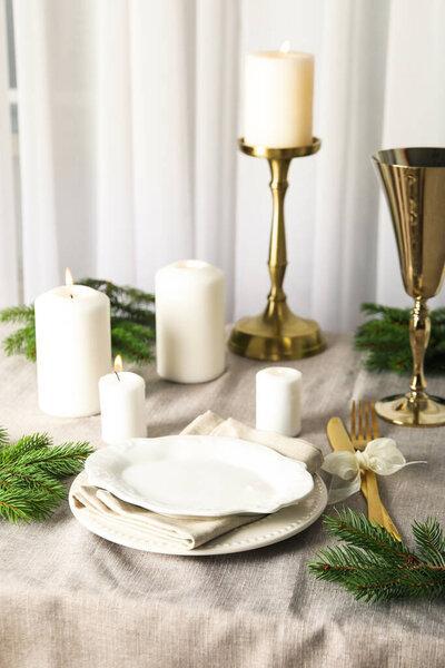 Concept of Happy New Year, beautiful and cozy table setting