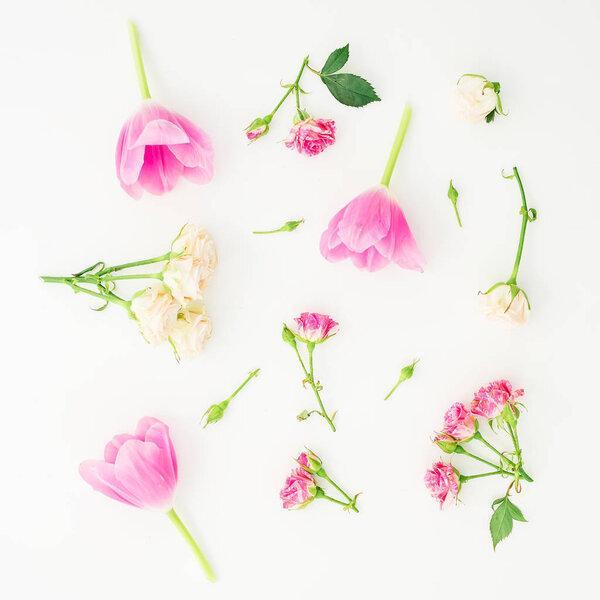 colorful different flowers on white