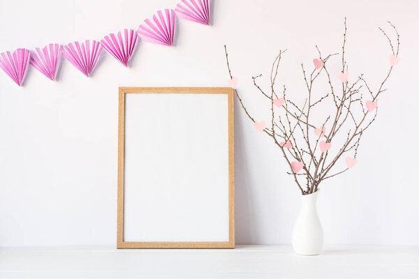 Wooden frame Valentines Day mockup