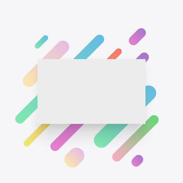 illustration of white color paper card with soft shadow on white backdrop with colorful abstract shapes