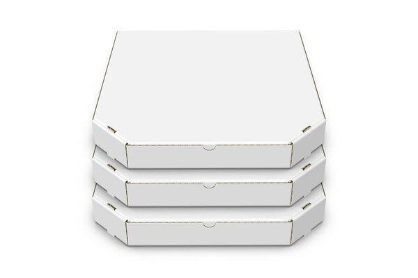 High resolution image white pizza box template isolated on white background, high quality details of cardboard