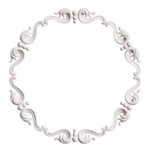 Classic white frame with ornament decor isolated on white background. Digital illustration. 3d rendering
