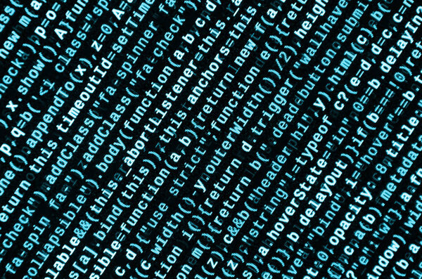 Big data and Internet of things trend. IT specialist workplace. Website HTML Code on the Laptop Display Closeup Photo. Big data storage and cloud computing representation