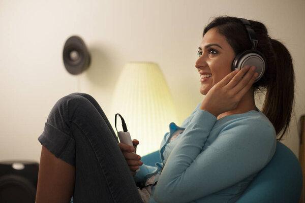 woman listening to music