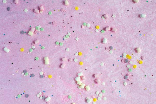 Colorful party flat lay, happy birthday, tasty colorful sweet ca