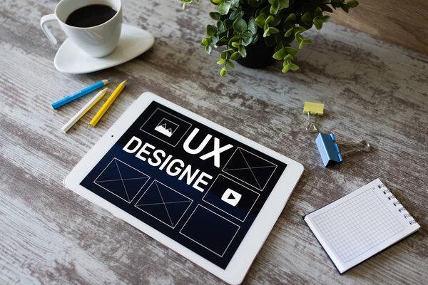 UX Design. User experience designer, Web and application development. Internet and technology concept.