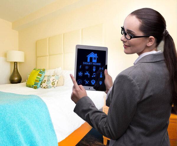 The smart home concept with woman